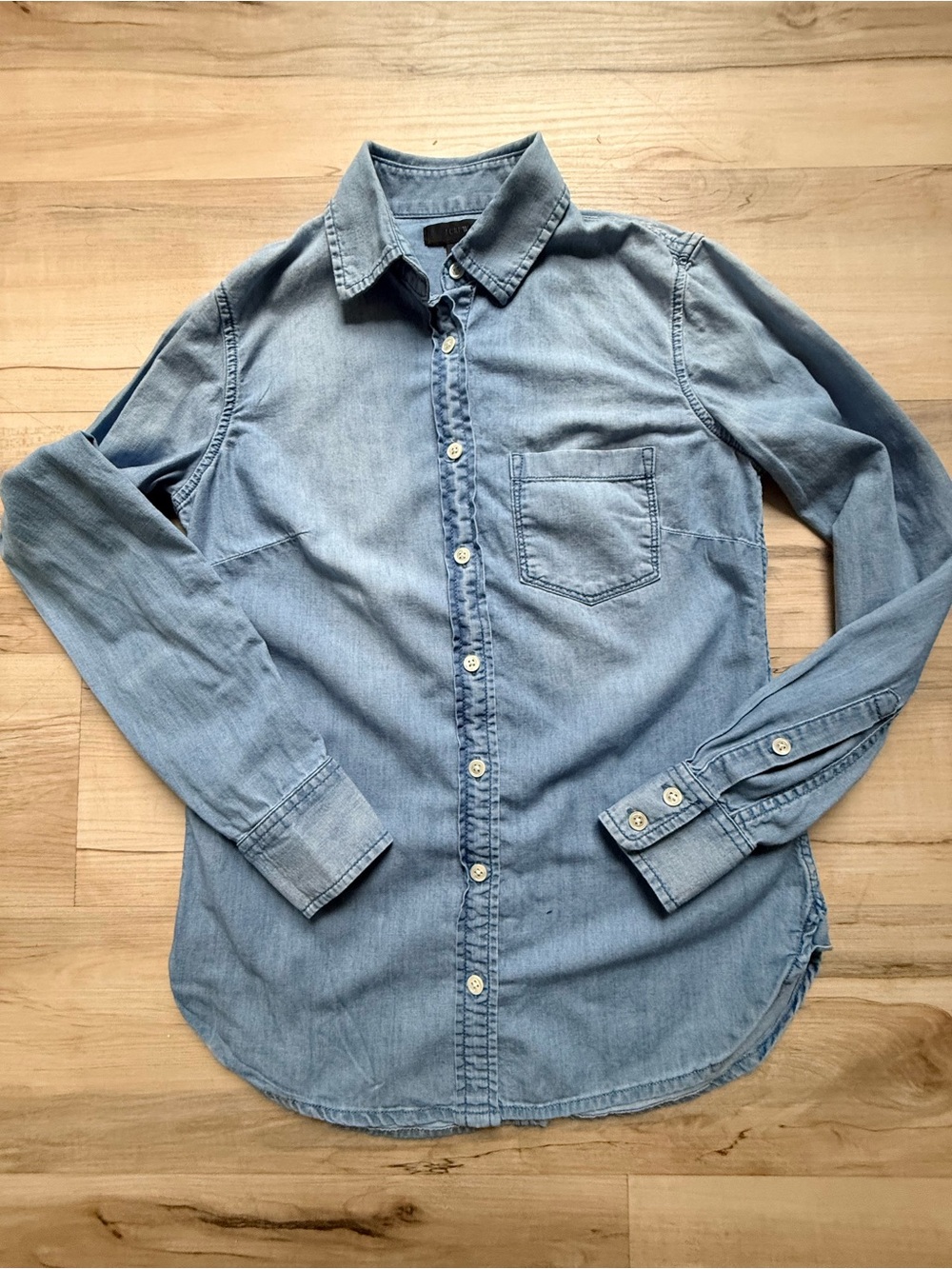J.CREW Women’s Blue Chambray Cotton Button-Up Shirt Long Sleeve Collared